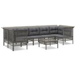 vidaXL Salon de jardin 8 Pièces avec coussins Gris Résine tressée