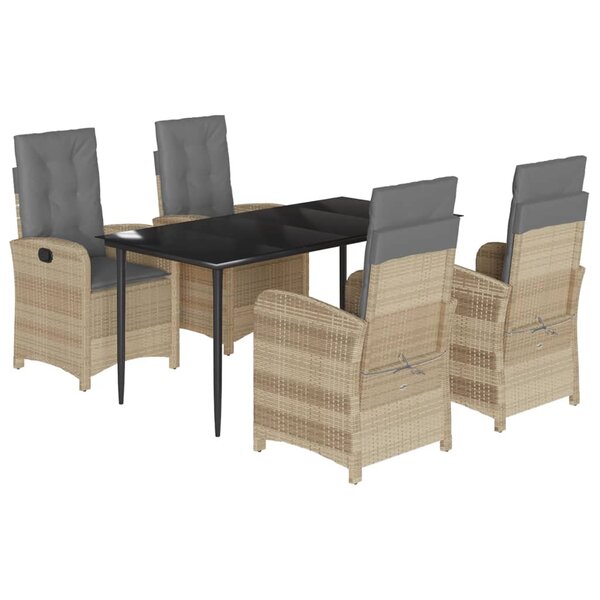 vidaXL Ensemble à manger de jardin coussins 5 Pièces mélange beige rotin