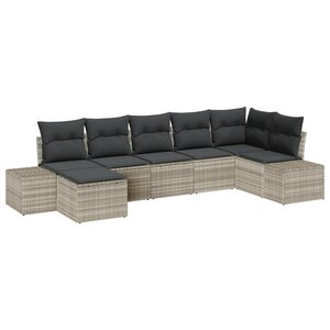 vidaXL Set de Canapés de Jardin 7 Pièces avec Coussins Gris Clair Polyrotin