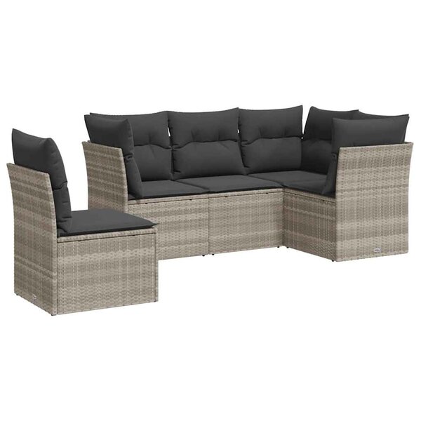 vidaXL Salon de jardin 5 Pièces avec coussins gris clair résine tressée
