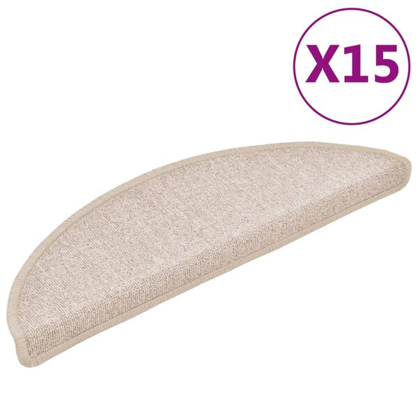 vidaXL Tapis d'escalier 15 Pièces Taupe 56 x 17 x 3 cm