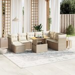 vidaXL Salon de jardin avec coussins 9 Pièces beige résine tressée