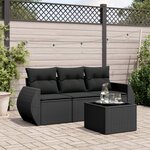vidaXL Salon de jardin 4 Pièces avec coussins noir résine tressée