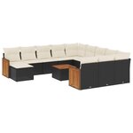 vidaXL Salon de jardin avec coussins 13 Pièces noir résine tressée