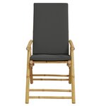 vidaXL Chaises de bistro pliantes lot de 2 coussins gris foncé bambou