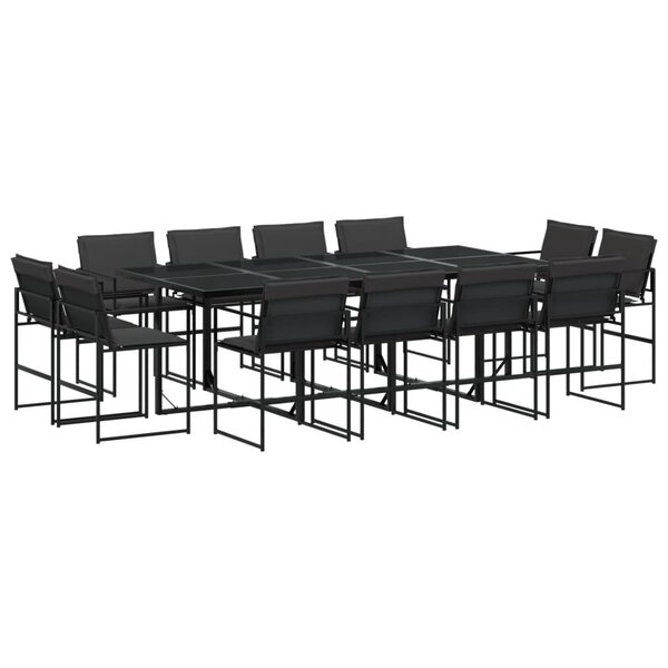 vidaXL Ensemble à manger de jardin avec coussins 13 Pièces noir textilène