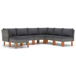 vidaXL Salon de jardin 7 Pièces avec coussins Résine tressée Gris