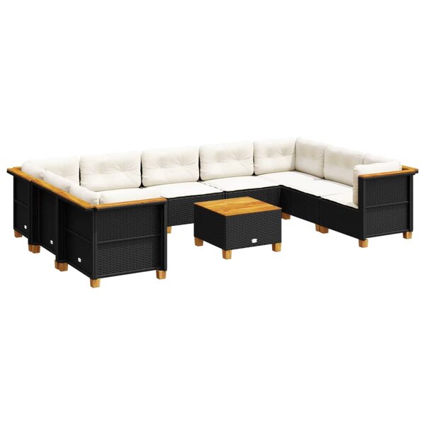 vidaXL Salon de jardin 10 Pièces avec coussins noir résine tressée