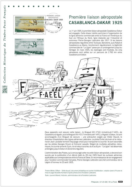 Document philatélique - Première liaison aéropostale Casablanca-Dakar 1925