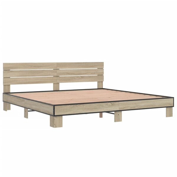 vidaXL Cadre de lit chêne sonoma 200x200 cm bois d'ingénierie et métal