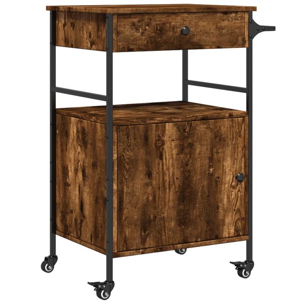 vidaXL Chariot de cuisine chêne fumé 56x43x89 5 cm bois d'ingénierie