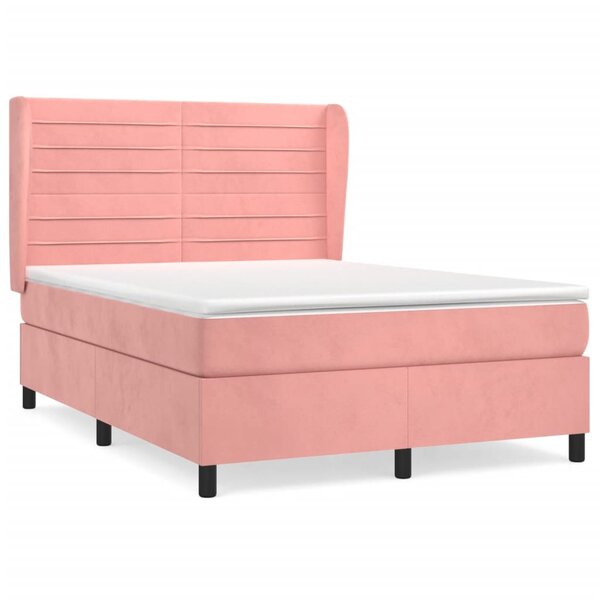 vidaXL Sommier à lattes de lit avec matelas Rose 140x190 cm Velours