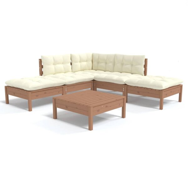 vidaXL Salon de jardin 6 Pièces avec coussins Marron miel Bois de pin
