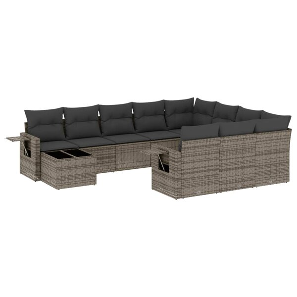 vidaXL Salon de jardin 11 Pièces avec coussins gris résine tressée
