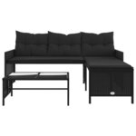 vidaXL Canapé de jardin avec table et coussins en forme de L noir