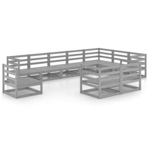 vidaXL Salon de jardin 10 Pièces gris bois de pin massif