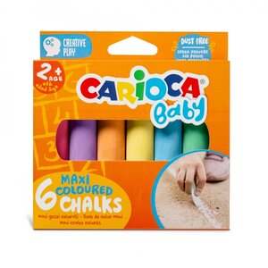 Carioca Maxi Multicolor Baby Craies Lot de 6 craies - Sans poussière - Certifiées à partir de 24 mois - Couleurs vives - Lavables - Faciles à effacer - Divers coloris
