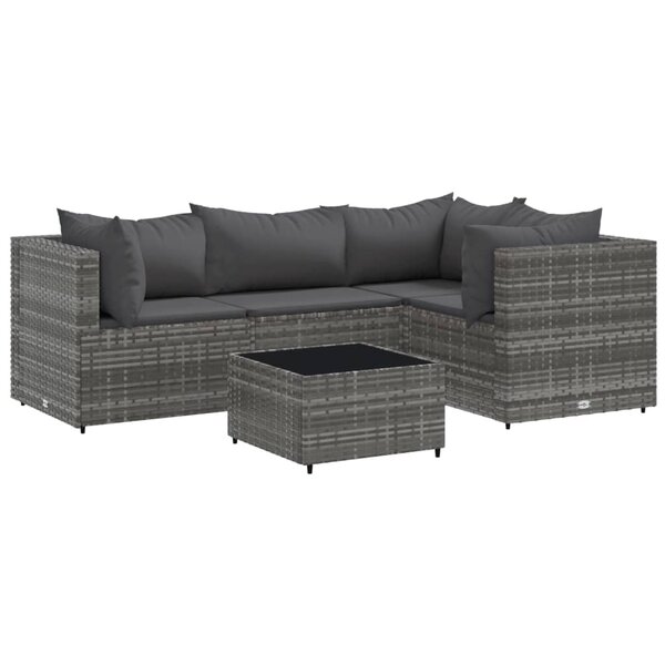vidaXL Salon de jardin 5 Pièces avec coussins Gris Résine tressée