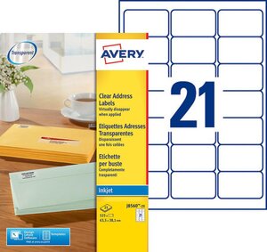 525 étiquettes transparentes - 63,5 x 38,1mm - jet d'encre - j8560-25