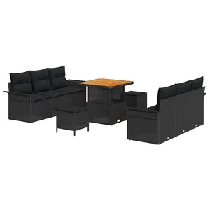 vidaXL Ensemble de canapé de jardin avec coussin 9 Pièces Noir polyrotin