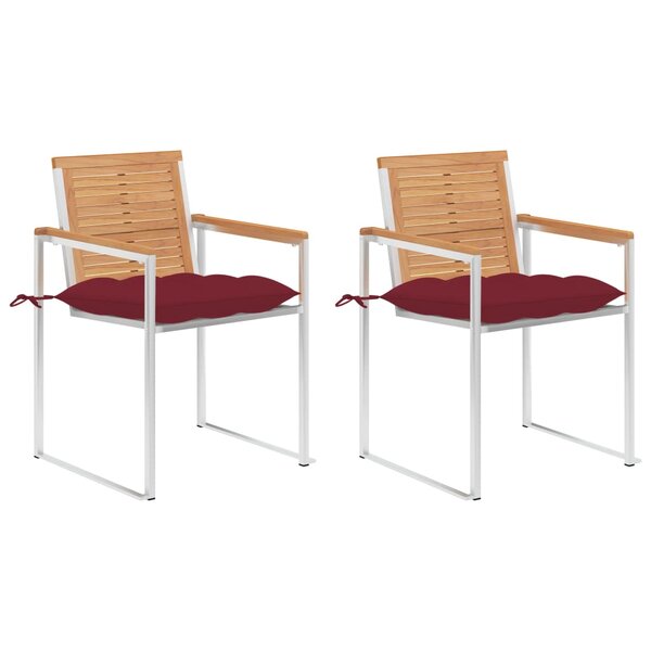 vidaXL Chaises de jardin avec coussins 2 Pièces Teck solide et acier