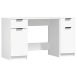 Bureau table poste de travail meuble d'ordinateur informatique étude avec armoire latérale bois d'ingénierie blanc 02_0023391