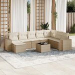 vidaXL Salon de jardin avec coussins 9 Pièces beige résine tressée