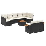 vidaXL Salon de jardin 10 Pièces avec coussins noir résine tressée