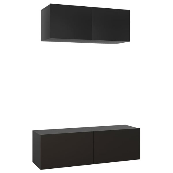 vidaXL Ensemble de meuble TV 2 Pièces Noir Bois d'ingénierie