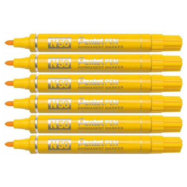 Marqueur Permanent N50 Corps Aluminium Pointe Ogive 2mm Jaune x 6 PENTEL