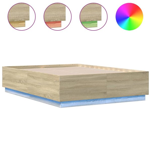 vidaXL Cadre de lit avec lumières LED chêne sonoma 135x190 cm