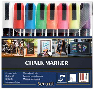 Etui Lot de 8 Marqueurs ORIGINAL MEDIUM Craie Liquide Pointe Biseautée Assortis SECURIT
