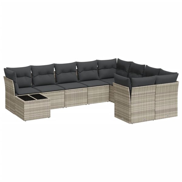 vidaXL Salon de jardin avec coussins 10 Pièces gris clair résine tressée