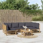 vidaXL Salon de jardin 7 Pièces avec coussins gris foncé bambou