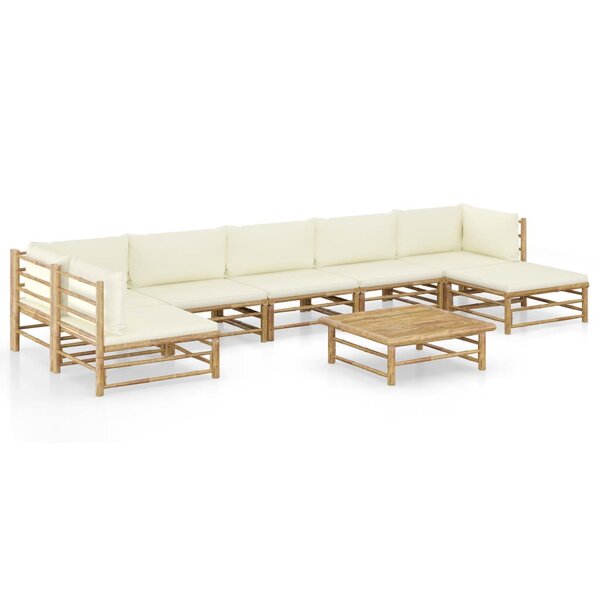 vidaXL Salon de jardin 8 Pièces avec coussins blanc crème bambou