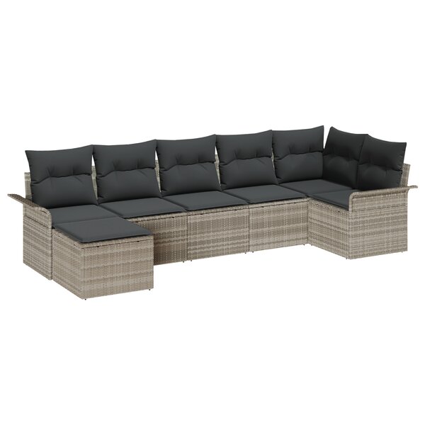 vidaXL Set de canapé de jardin 7 pièces avec coussins gris clair en rotin synthétique