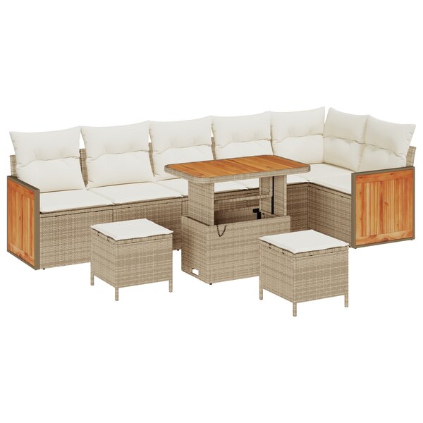 Ensemble de canapé de jardin 9 pièces avec coussins beige poly rattan acacia