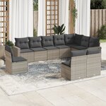 vidaXL Salon de jardin avec coussins 10 Pièces gris clair résine tressée