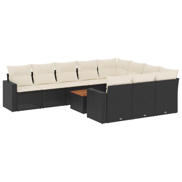 vidaXL Salon de jardin 11 Pièces avec coussins noir résine tressée