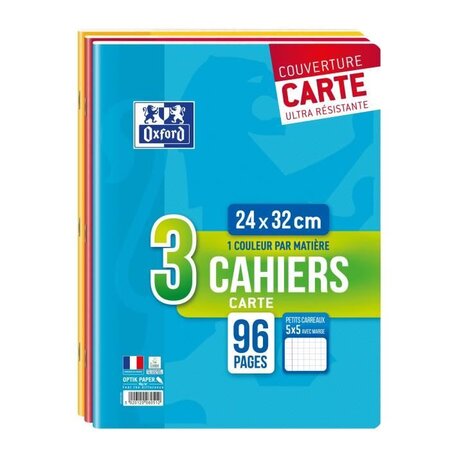 OXFORD - Lot de 3 cahiers agrafés 96 pages 5x5 24 x 32 cm - 90g