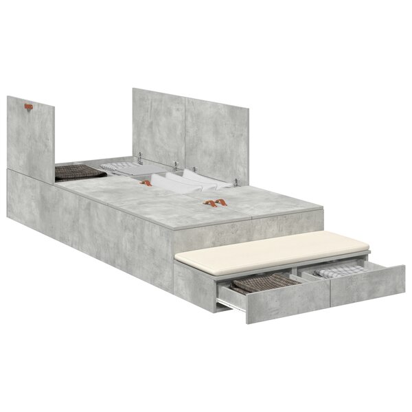 vidaXL Cadre de lit de rangement Gris béton 100x200 cm