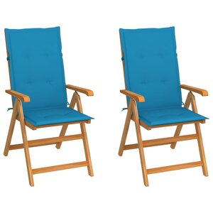 vidaXL Chaises de jardin lot de 2 et coussins bleu Bois de teck