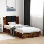 vidaXL Cadre de lit tête de lit et lumières LED chêne fumé 100x200 cm