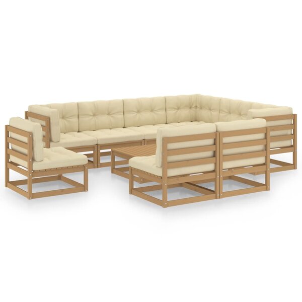 vidaXL Salon de jardin 10 Pièces avec coussins Marron miel Bois de pin