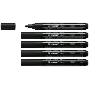 Marqueur pointe moyenne FREE acrylic T300 noir x 5 STABILO