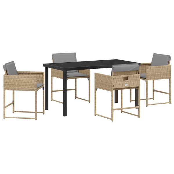 vidaXL Ensemble de Dîner de Jardin 5 Pièces avec Coussins Beige Rattan Poly