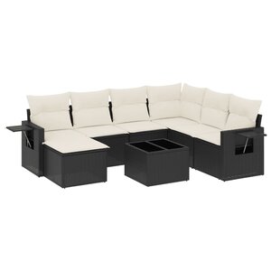 vidaXL Salon de jardin 8 Pièces avec coussins noir résine tressée