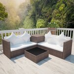vidaXL Salon de jardin 4 Pièces avec coussins Résine tressée Marron