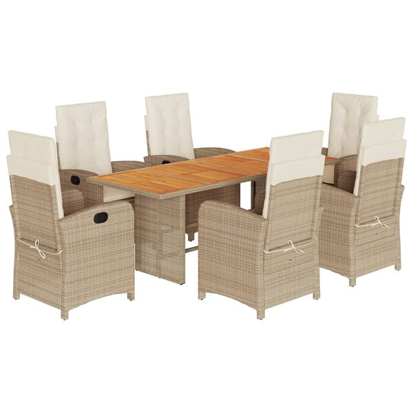 vidaXL Ensemble à manger de jardin coussins 7 Pièces mélange beige rotin