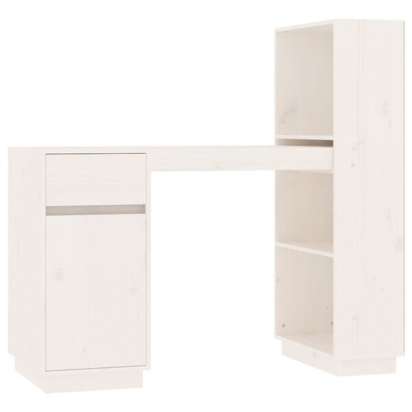 Bureau table poste de travail meuble d'ordinateur informatique étude 110 x 53 x 117 cm bois massif de pin blanc 02_0023508